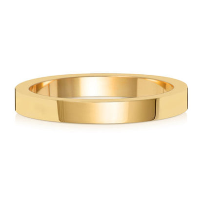 Flat Profile Wedding Band 2.5mm in yellow gold, lying flat
