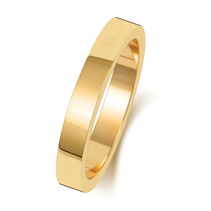 Plain Flat Profile Wedding Band · 3mm in 9ct yellow gold