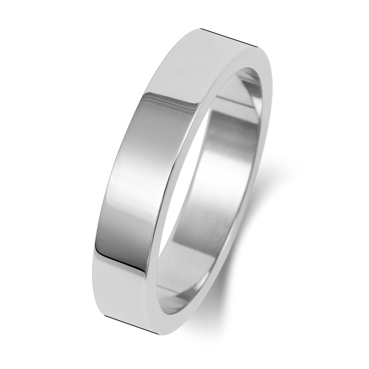 Plain Flat Profile Wedding Band · 4mm in 9ct white gold