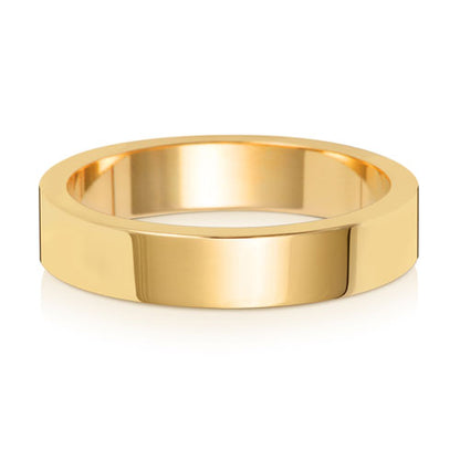 Flat Profile Wedding Band 4mm in yellow gold, lying flat