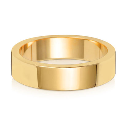 Flat Profile Wedding Band 5mm in yellow gold, lying flat
