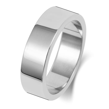 Plain Flat Profile Wedding Band · 6mm in 9ct white gold