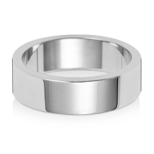 Flat Profile Wedding Band 6mm in white gold, lying flat