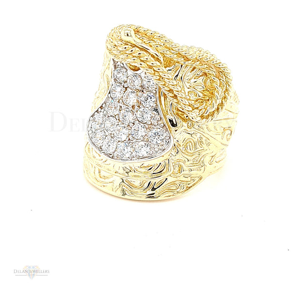 9ct Yellow Gold Saddle Ring with stones - 26g