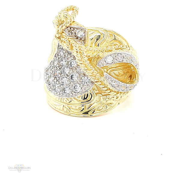 9ct Yellow Gold Saddle Ring with stones - 27g