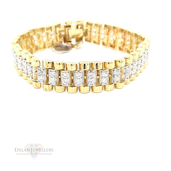 9ct Presidential 12mm Bracelet with CZ stones