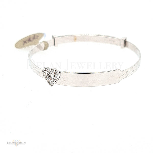 9ct White Gold Expandable Baby Bangle with CZ heart