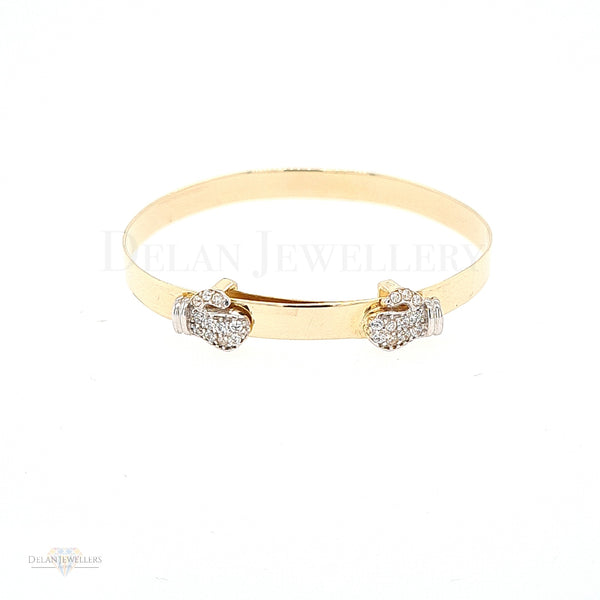9ct Yellow Gold Expandable Baby Bangle - CZ Stones Boxing Gloves