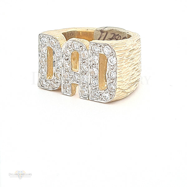 9ct Yellow Gold Dad Ring with Stones - 49g