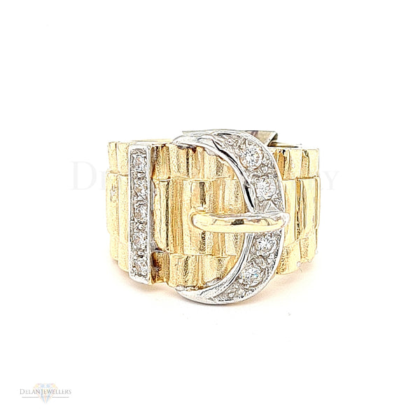 9ct Gold Buckle Ring with CZ stones - 27.6g
