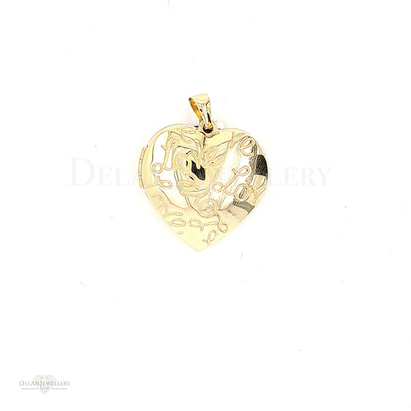 9ct Yellow Gold Heart Locket with Love text