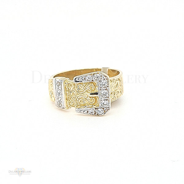 9ct Gold Buckle Ring with CZ Stones