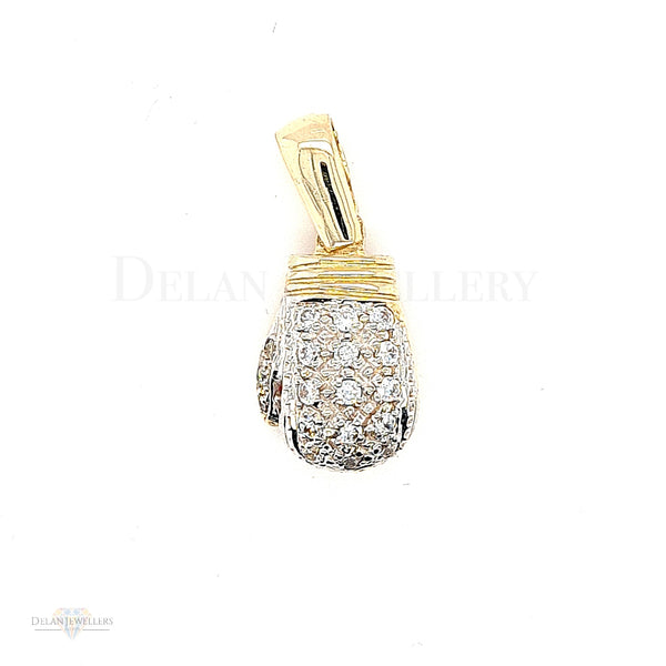 9ct Yellow Gold Boxing Glove Pendant with cz stones - 9 grams