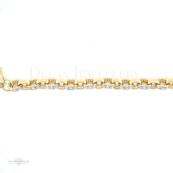 9ct Yellow Gold Belcher Bracelet with CZ stones - 11.8g