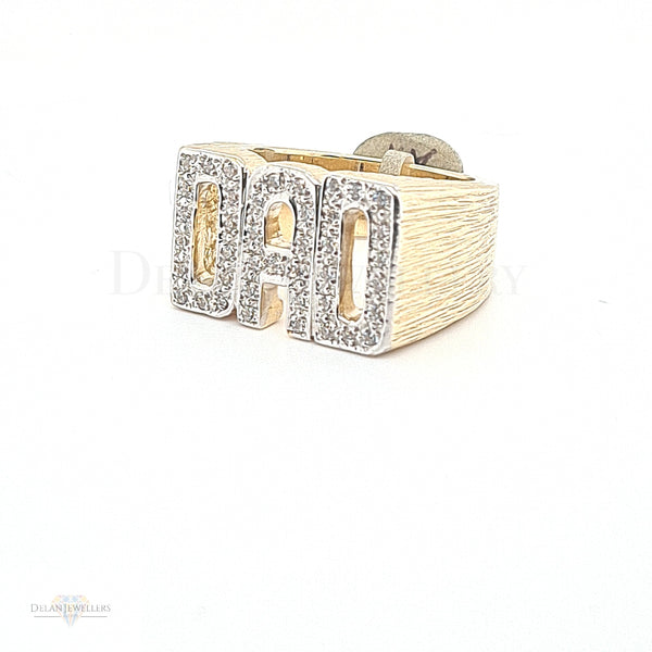 9ct Yellow Gold Dad Ring with Stones - 28g