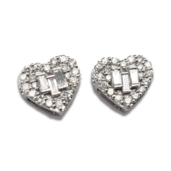 Diamond Love Heart Baguette Studs