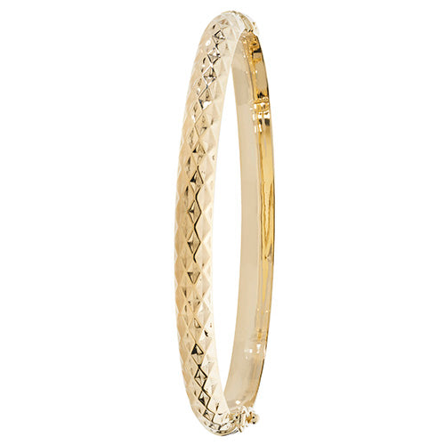 9Ct Gold Diamond Cut Hinged Bangle - BN391