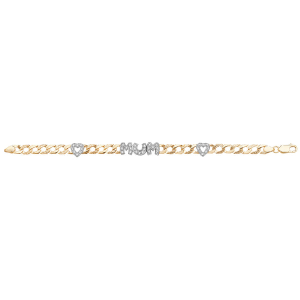 9Ct Gold Cz Mum And Double Heart Bracelet - BR563
