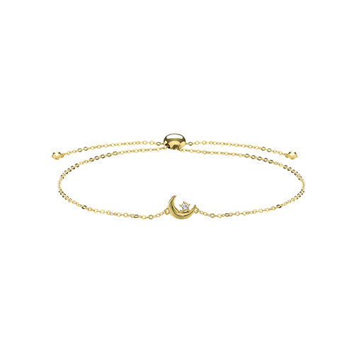 9Ct Gold Cz Set Crescent Moon Pull Style Bracelet - BR634