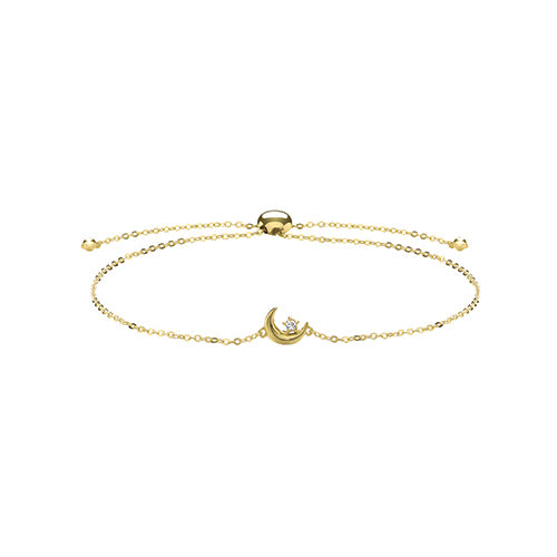9Ct Gold Cz Set Crescent Moon Pull Style Bracelet - BR634
