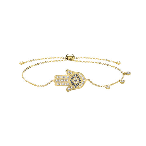 9Ct Gold White And Blue Cz Hamsa Pull Style Bracelet - BR643