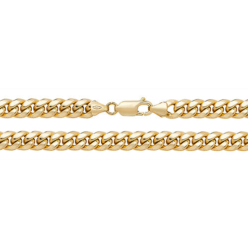 9CT Gold Curb Cuban Hollow Chain - 7mm