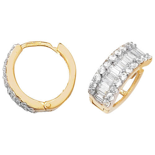 9Ct Gold Cz 3 Row Hinged Hoops - ER018