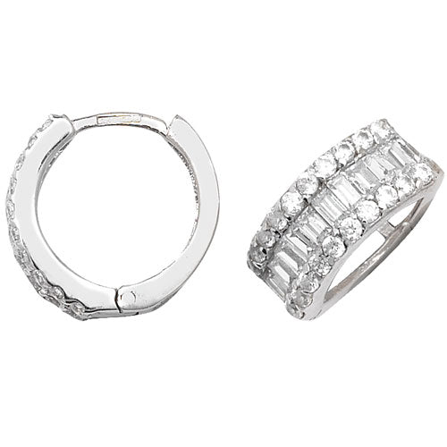 9Ct White Gold Cz 3 Row Hinged Hoops - ER018W