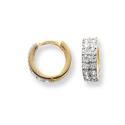 9Ct Gold Cz 2 Row Hinged Hoops - ER025