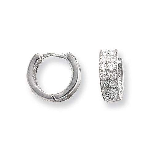 9Ct White Gold Cz 2 Row Hinged Hoops - ER025W