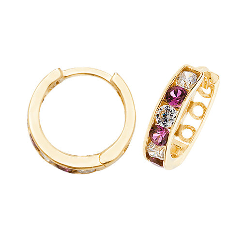 9Ct Gold White And Red Cz Hinged Hoops - ER033R