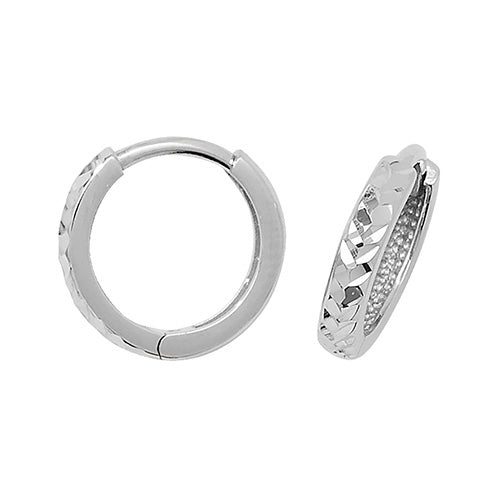 9Ct White Gold Diamond Cut Hinged Hoops - ER088W