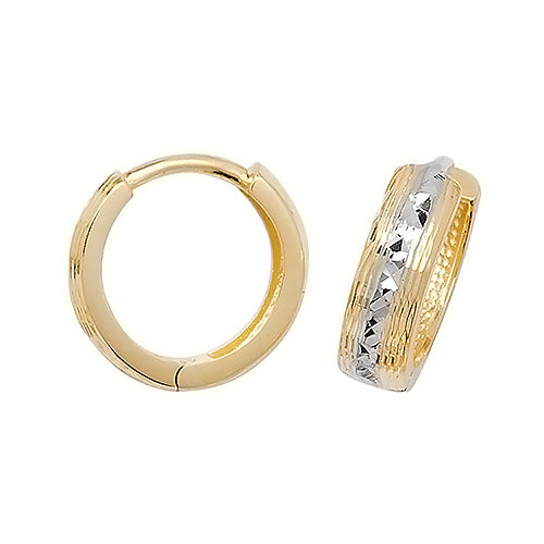 9Ct Gold 2 Tone Diamond Cut Hinged Hoops - ER089