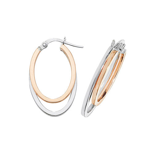 9Ct Gold / Rose Gold 2 Tone Entwined Flat Oval Hoops ER1013
