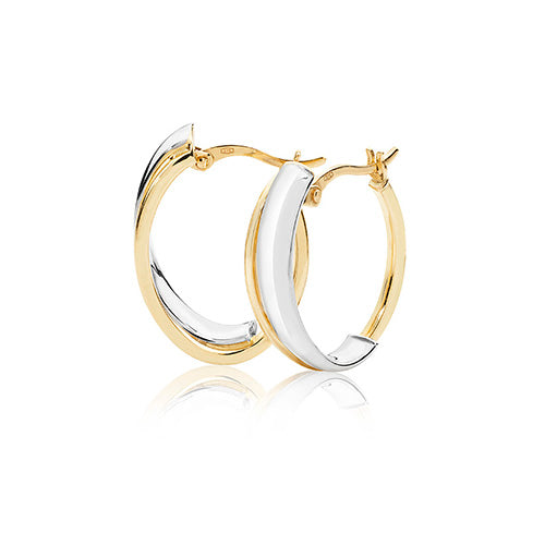 9Ct Gold 2 Tone Entwined Oval Hoops ER1035