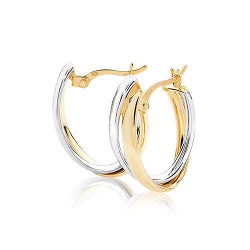 9Ct Gold 2 Tone Entwined Oval Hoops ER1039