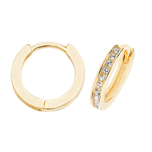 9Ct Gold Cz Hinged Hoops - ER1076