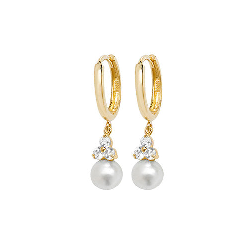 9Ct Gold 3 Petal Cz With Pearl Drops ER1133