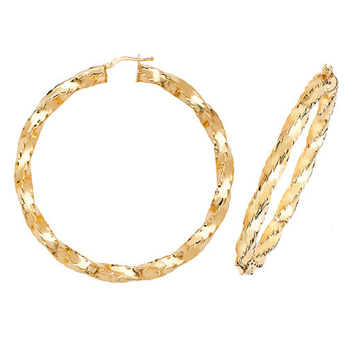 9Ct Gold Diamond Cut Twisted Hoops ER163