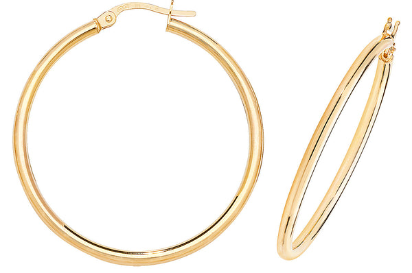 9ct Yellow Gold Plain 2mm Wide Hoops