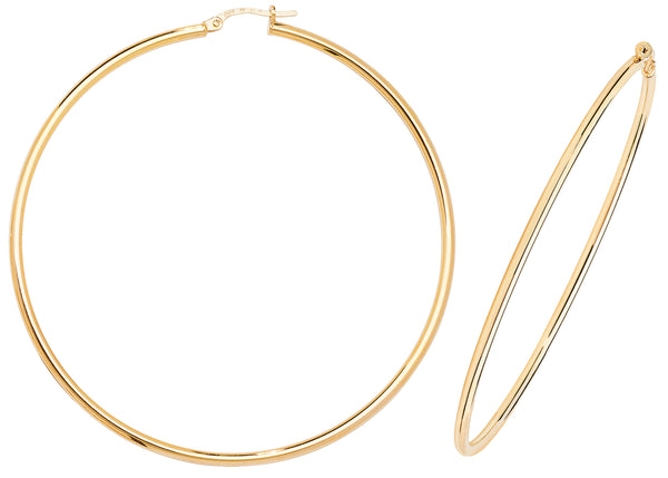 9ct Yellow Gold Plain 2mm Wide Hoops