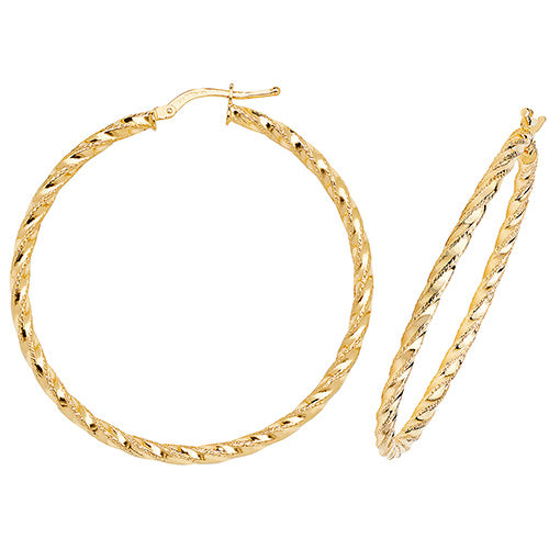 9CT Gold Diamond Cut Twisted Hoops ER952