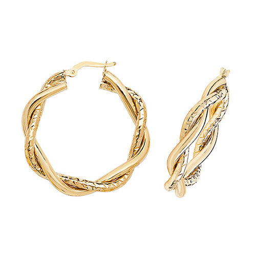 9CT Gold Diamond Cut Entwined Hoops ER988