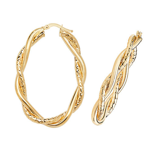 9CT Gold Diamond Cut Entwined Hoops ER988