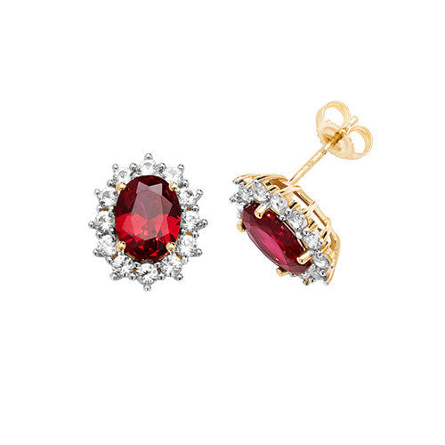 9Ct Gold Oval Created Ruby And White Sapphire Studs ES1204R