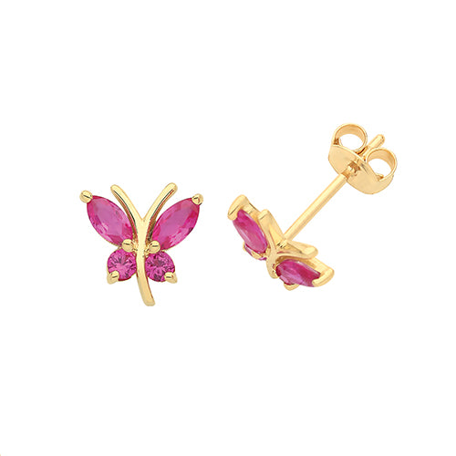 9Ct Gold Red Cz Butterfly Studs ES1602R