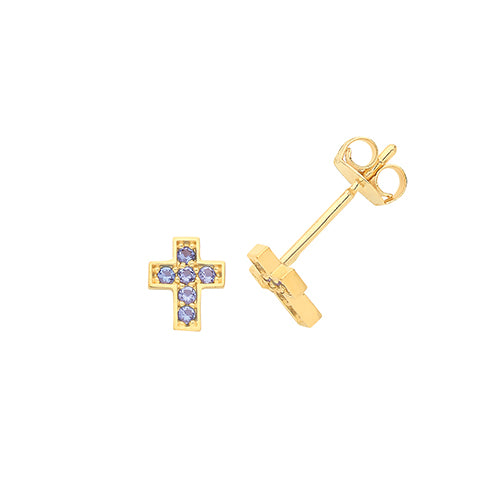 9Ct Gold Blue Cz Cross Studs ES1638