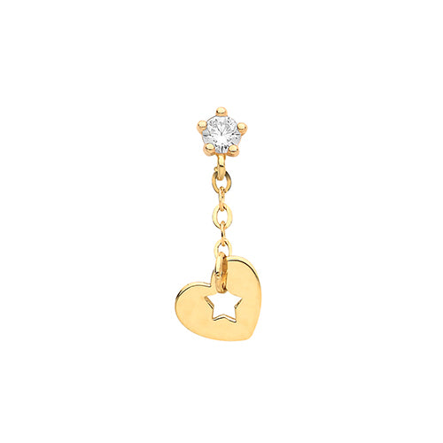 9Ct Gold Cz Heart Chain Dangling Cartilage Stud - ES1923