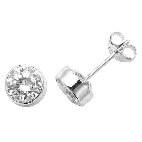 9Ct White Gold Cz Rubover Studs ES231SW