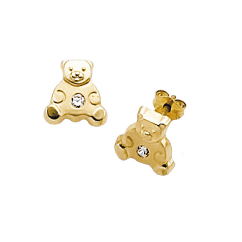 9Ct Gold Cz Set Teddy Bear Studs ES248S